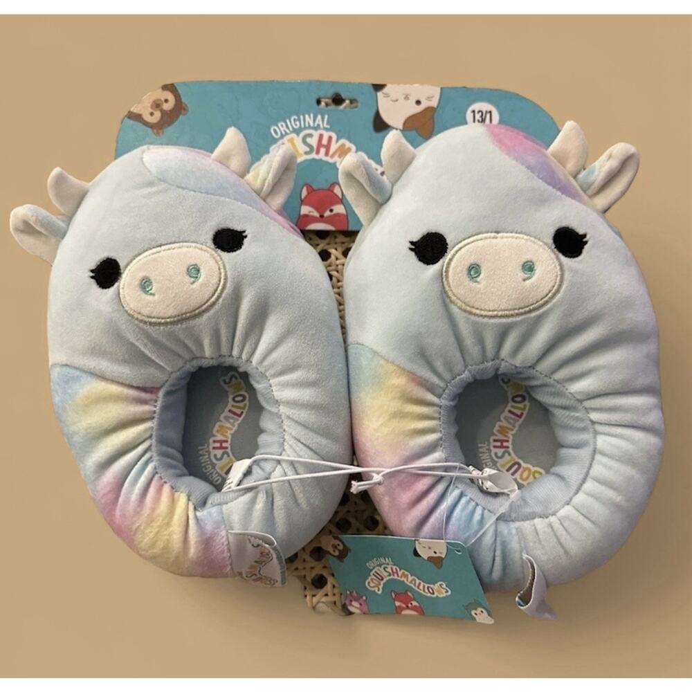 Original Squishmallows Kids Slippers 13/1 Unicorn Pastel Tie Dye Plush Jazwares
